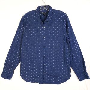 JOHN VARVATOS Skull Print Button-Up Shirt Navy Blue Men's size M Cotton